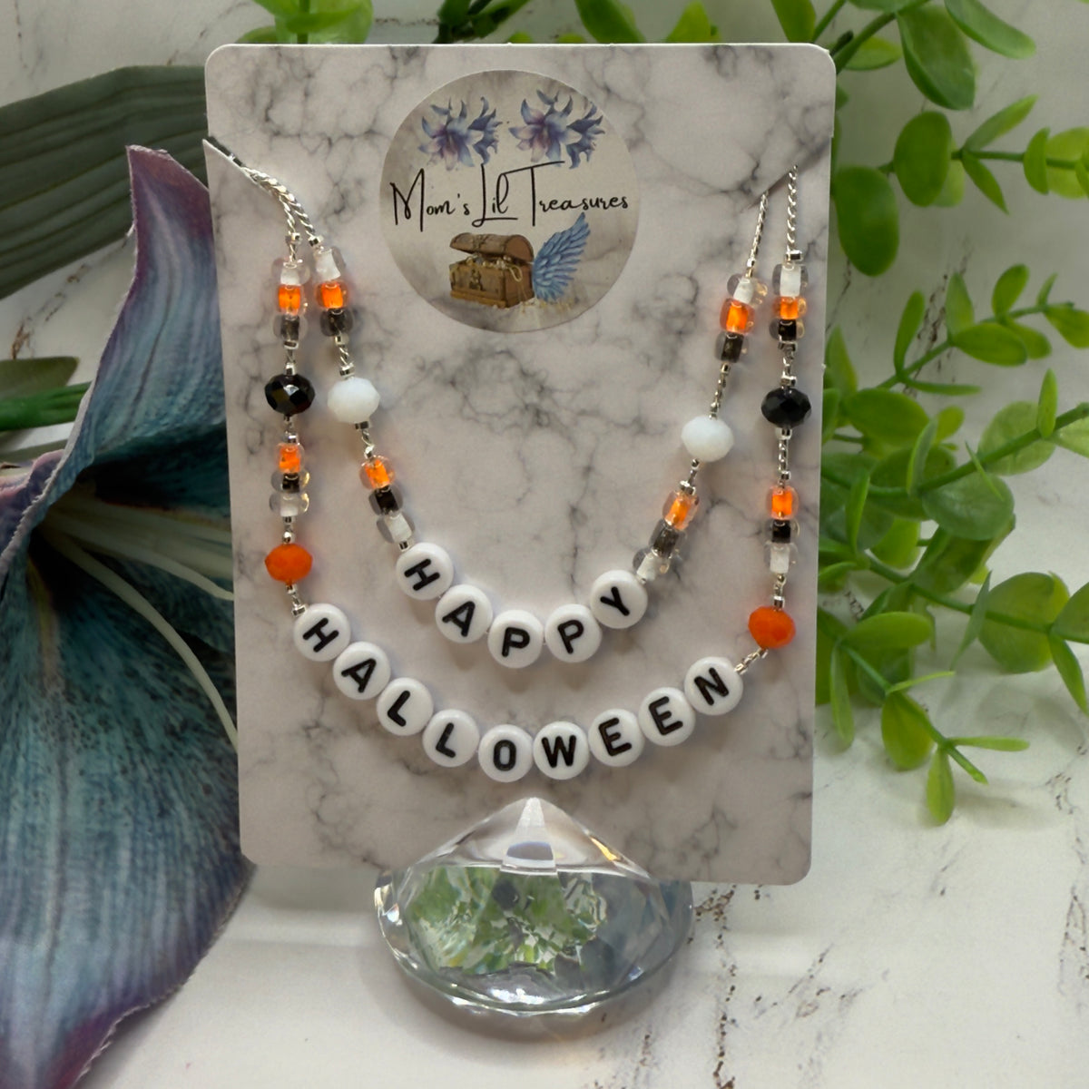 ✨Handmade Doll Jewelry Designed to Fit popular 18 Inch Fashion Dolls: add some “Spooky Halloween 🎃” style to your favorite doll!✨

Happy Halloween Acrylic Beaded Silver Doll Necklace.