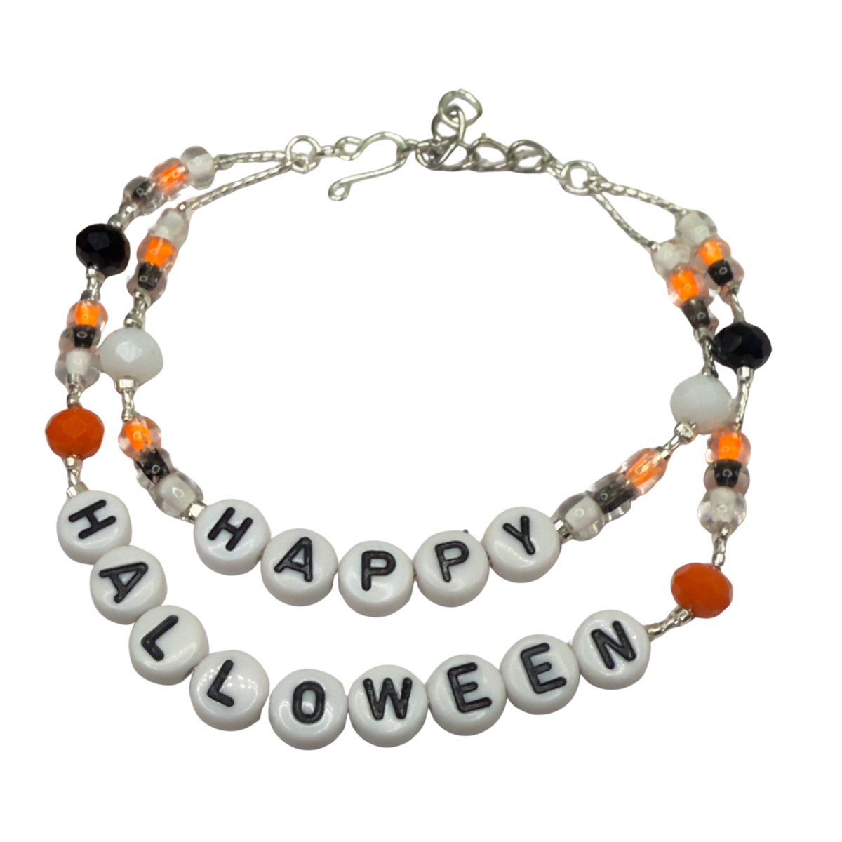 ✨Handmade Doll Jewelry Designed to Fit popular 18 Inch Fashion Dolls: add some “Spooky Halloween 🎃” style to your favorite doll!✨

Happy Halloween Acrylic Beaded Silver Doll Necklace.