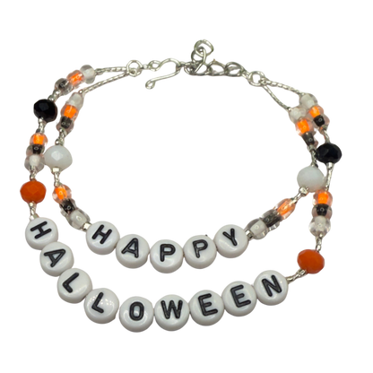 ✨Handmade Doll Jewelry Designed to Fit popular 18 Inch Fashion Dolls: add some “Spooky Halloween 🎃” style to your favorite doll!✨

Happy Halloween Acrylic Beaded Silver Doll Necklace.