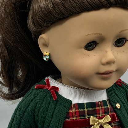 Holiday Christmas Wreath Post Doll Earrings •2mm Post fit 18” American Girl Doll