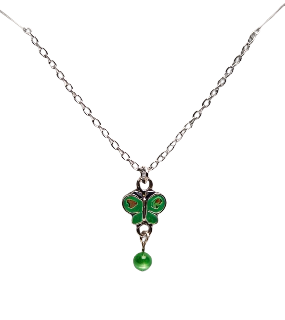 Green Pink Butterfly Charm Silver Chain Doll Necklace • 18 Inch Fashion Doll Jewelry