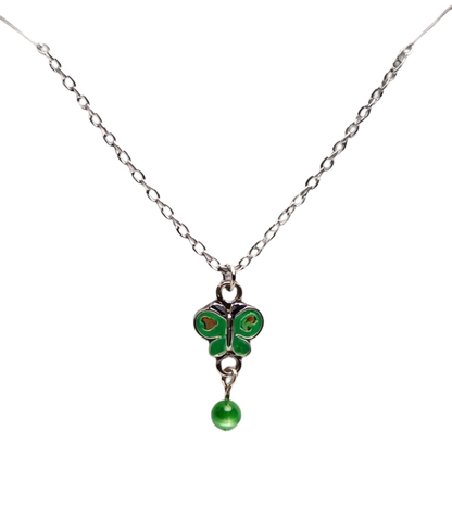 Green Pink Butterfly Charm Silver Chain Doll Necklace • 18 Inch Fashion Doll Jewelry