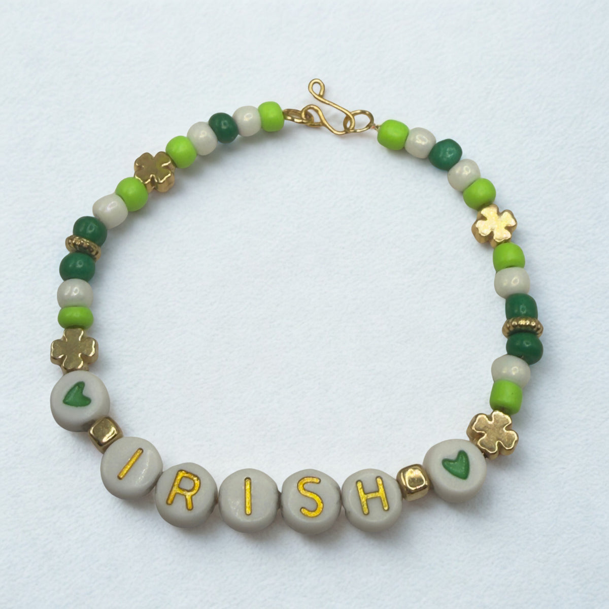 ✨Handmade Doll Jewelry Designed to Fit popular 18 Inch Fashion Dolls: add a touch of “Lucky Irish 🍀” style to your favorite doll!✨

“IRISH” Green White Shamrock Beaded Doll Necklace
