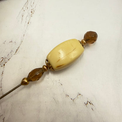 ✨ Handmade Vintage-Inspired Hatpin | Stick Pin | Hat Accessory | Sweater & Hijab Pin | Decorative Jewelry Gift for Her ✨

Large Rounded Rectangular Acrylic Ivory Color Central Bead Gold Tone Filigree Amber Color Faceted Glass Crystal Hatpin - 7.25 Inch