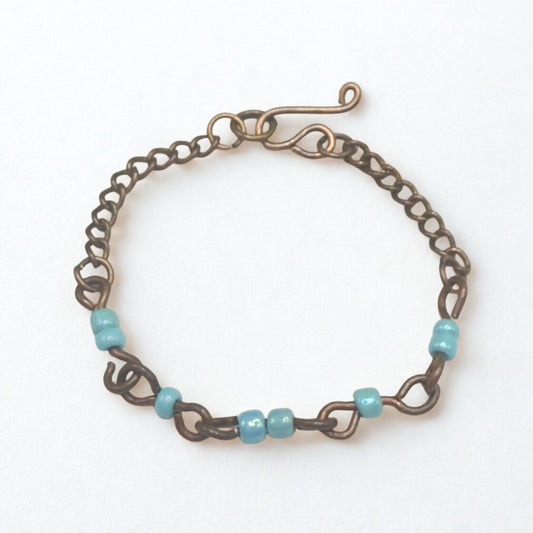 Light Blue Glass Beads Bronze Copper Tone Doll Necklace • 16 Inch Fashion Doll Jewelry
