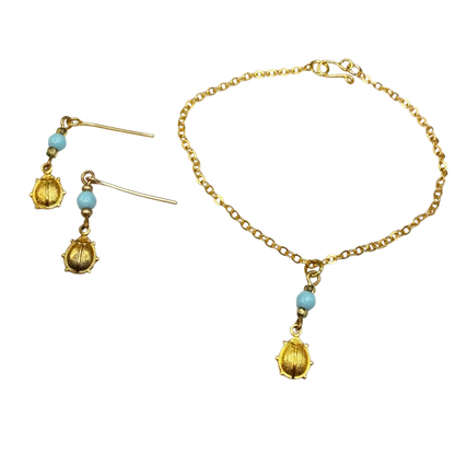 ✨ Handmade Doll Jewelry Designed to Fit popular 18 Inch Fashion Dolls: add a stylish touch to your favorite doll ✨

Light Blue Glass Gold Lady Bug Charm Doll Necklace & Matching Earrings Set
