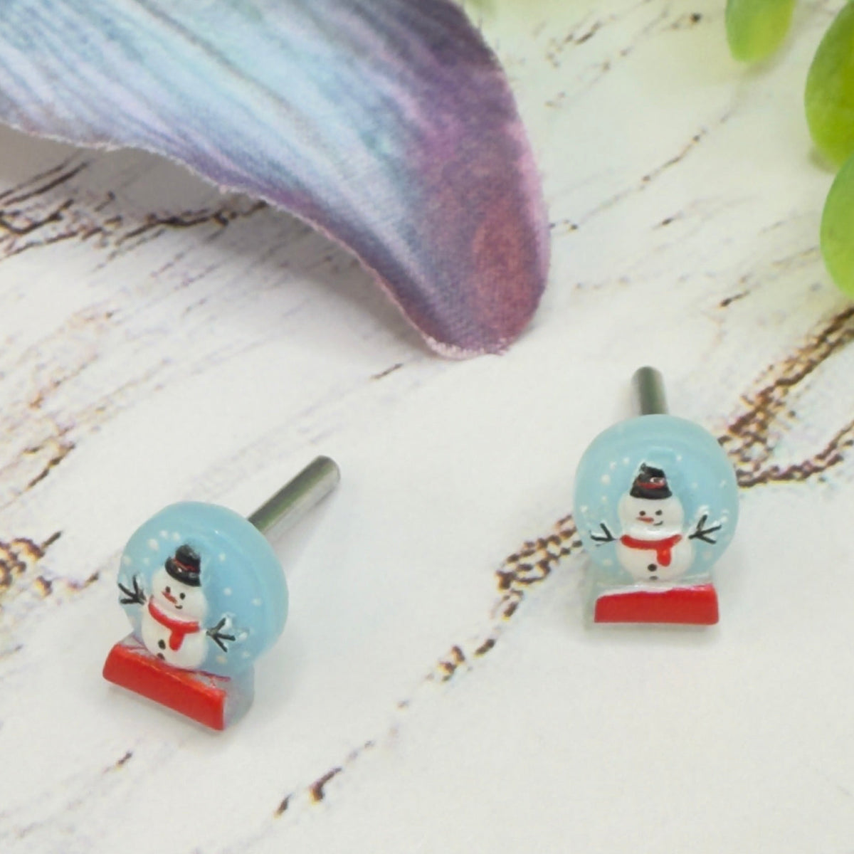 ✨Handmade Post Doll Earrings (Only fit 2mm drilled pierced ears) for 18-Inch Fashion Dolls-  American Girl • Our Generation • Journey Girls • My Life As • Adora • and more! ✨

Light Blue Snow Globe Snowman Christmas Post Doll Earrings