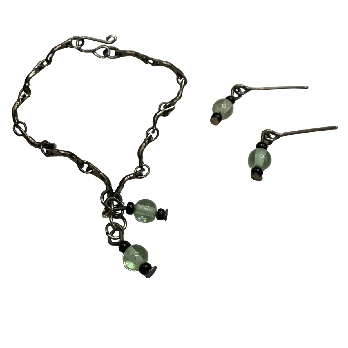 Light Green Glass Black Tone Chain Wrap Doll Necklace • 16 Inch Fashion Doll Jewelry