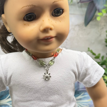 ✨ Handmade Doll Jewelry Designed to Fit popular 18 Inch Fashion Dolls: add a stylish touch to your favorite doll ✨

Light Green Pink Beaded Link Chain Silver Flower Charm Doll Necklace