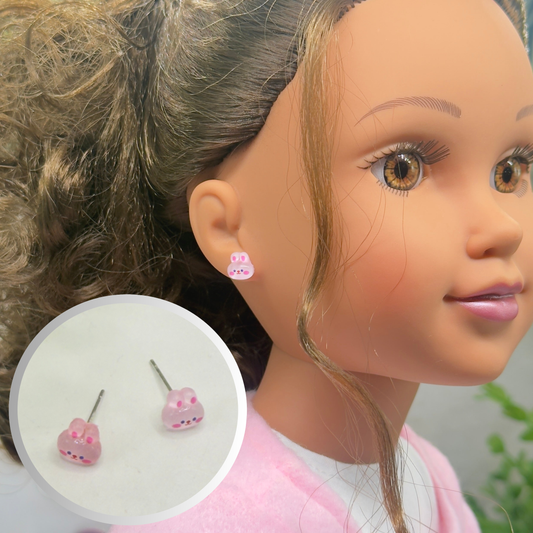 ✨Handmade Doll Jewelry Designed to Fit popular 18 Inch Fashion Dolls: add “Easter Spring Style 🌸” to your favorite doll!✨ Light Pink Bunny Easter Post Doll Earrings • Doll Size / Scale: Pics included with earrings shown on 18" Journey Girls doll