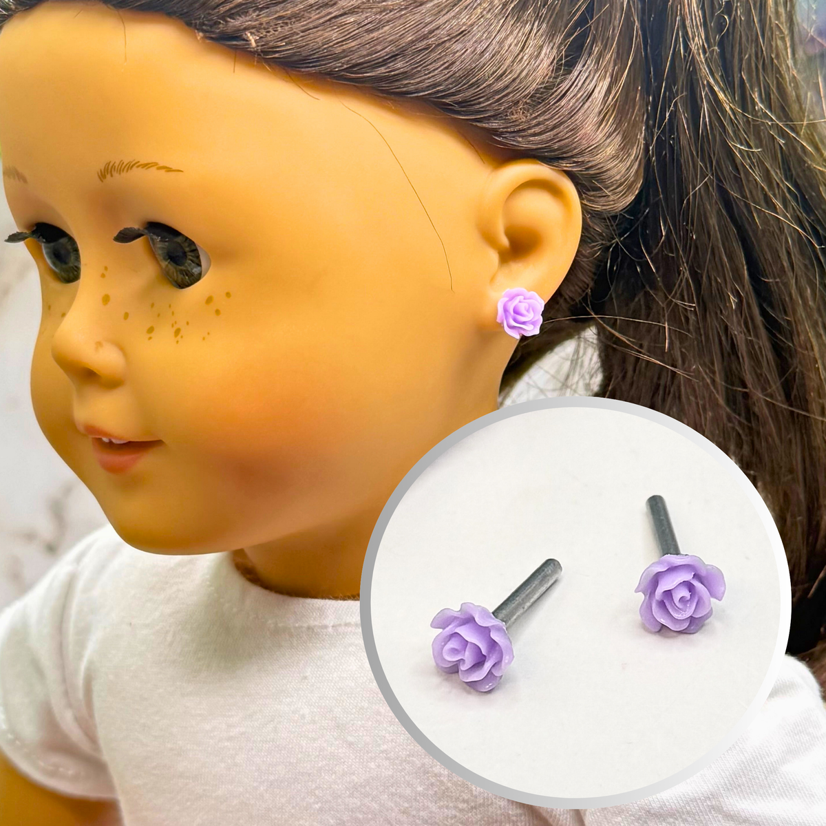 ✨Handmade Post Doll Earrings (Only fit 2mm drilled pierced ears) Designed to Fit popular 18 Inch Fashion Dolls: add a stylish touch to your favorite doll ✨

Light Purple Lilac Rose Flower 2mm Post Doll Earrings