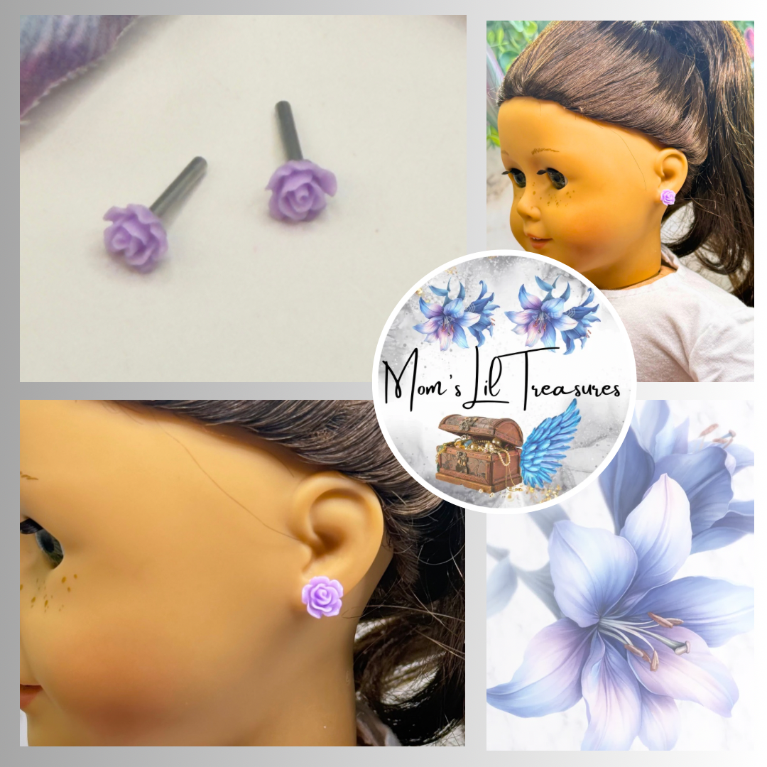 ✨Handmade Post Doll Earrings (Only fit 2mm drilled pierced ears) Designed to Fit popular 18 Inch Fashion Dolls: add a stylish touch to your favorite doll ✨

Light Purple Lilac Rose Flower 2mm Post Doll Earrings