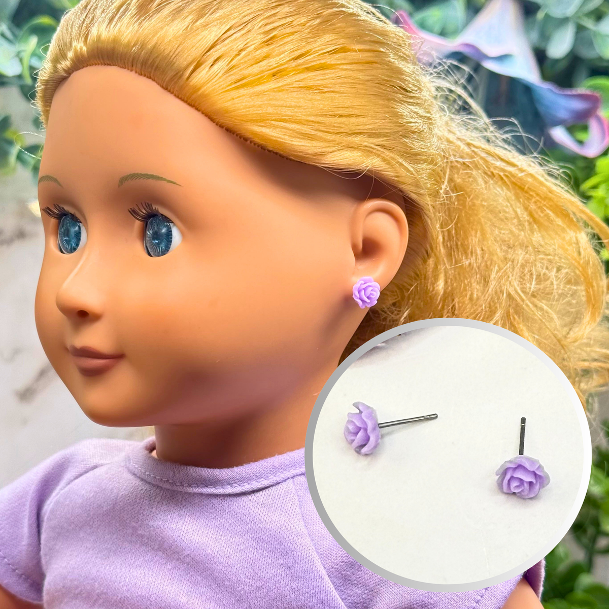 ✨ Handmade Doll Jewelry Designed to Fit popular 18 Inch Fashion Dolls: add a stylish touch to your favorite doll ✨

Light Purple Lilac Rose Flower Post Doll Earrings