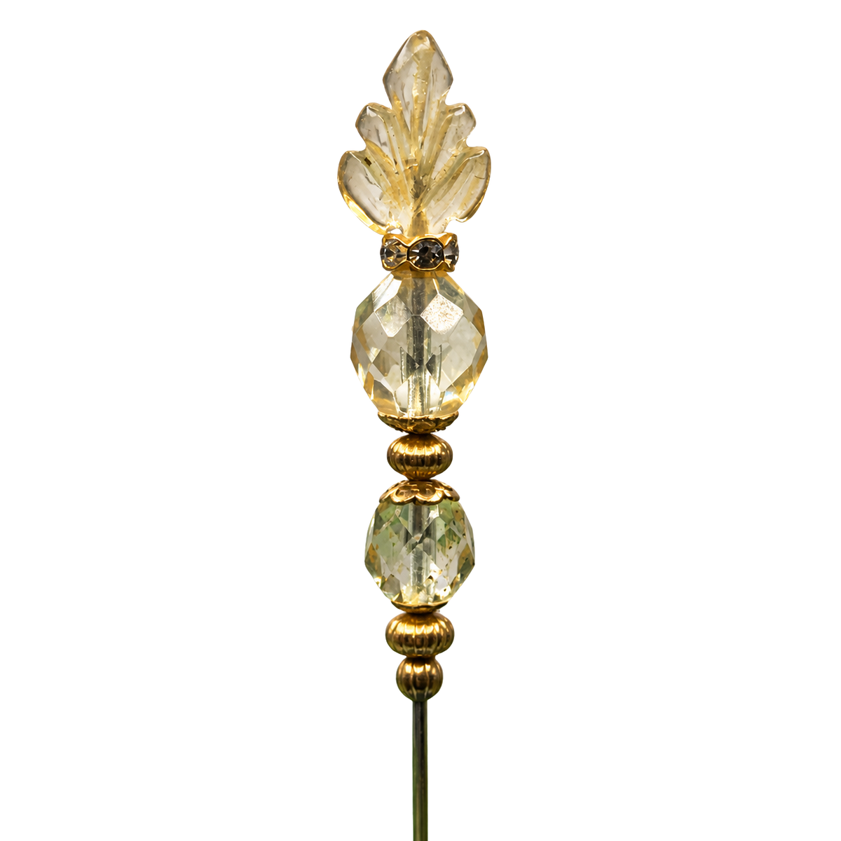 ✨Handmade Vintage Inspired Hatpin, Stick Pin, Gifts for Her, Hat Accessory, Jewelry Decor✨

Light Yellow Glass Leaf Feather Shaped Top - Glass Crystal Bead - Gold Tone Findings - measures 6.25” long.