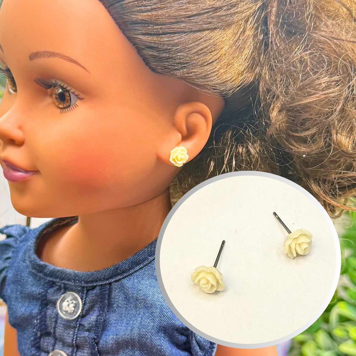 ✨ Handmade Doll Jewelry Designed to Fit popular 18 Inch Fashion Dolls: add a stylish touch to your favorite doll ✨

Light Yellow Rose Flower Post Doll Earrings
