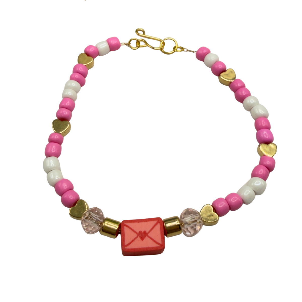 Love Letter Charm Pink White Gold Beaded Doll Necklace • 18 Inch Fashion Doll Jewelry