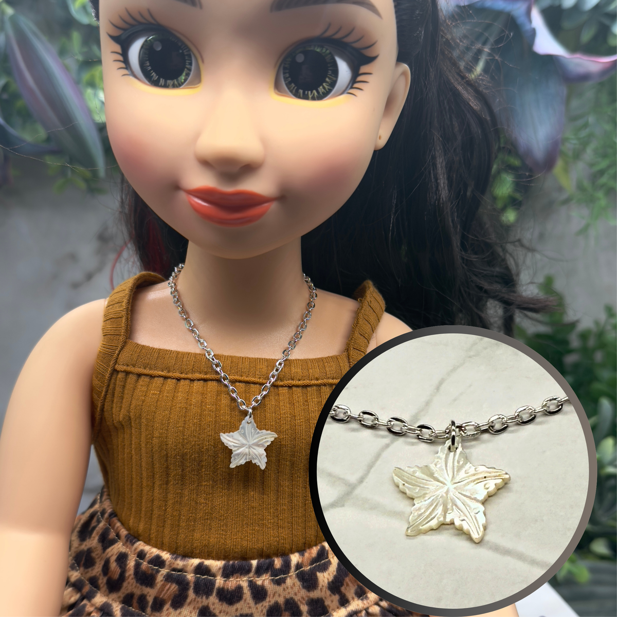 ✨Handmade Doll Jewelry Designed to Fit popular 18 Inch Fashion Dolls: add a little “Summer Fun ☀️ Beachy Style” to your favorite doll!✨

MOP Starfish Beach Summer Theme Doll Necklace. Necklace measures 7.25 inches long.