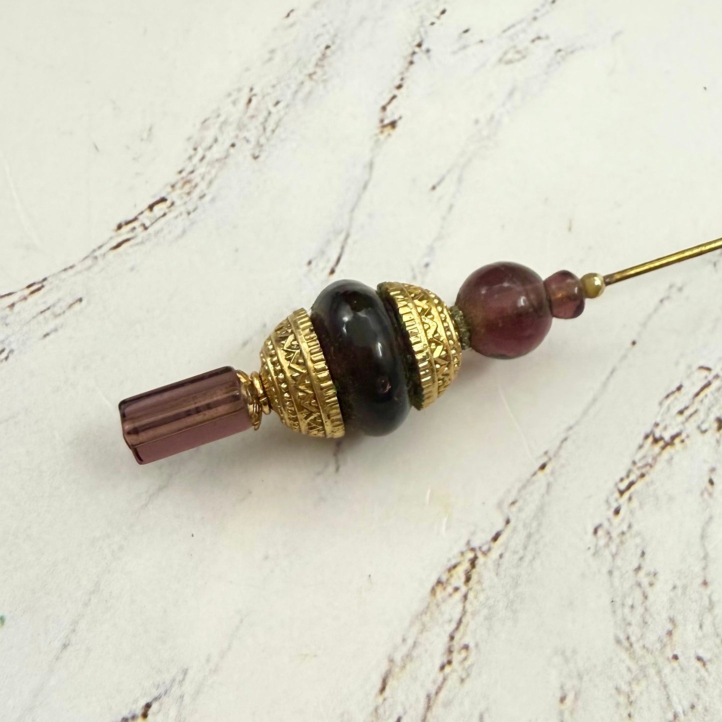 ✨ Handmade Vintage-Inspired Hatpin | Stick Pin | Hat Accessory | Sweater & Hijab Pin | Decorative Jewelry Gift for Her ✨

Multi-tiered Translucent Purple Glass and Gold Tone Dome Shape Accents Hatpin - 8 Inch