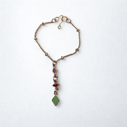 Multi Color Diamond Charm Y-Drop Gold Doll Necklace • 16 Inch Doll Jewelry
