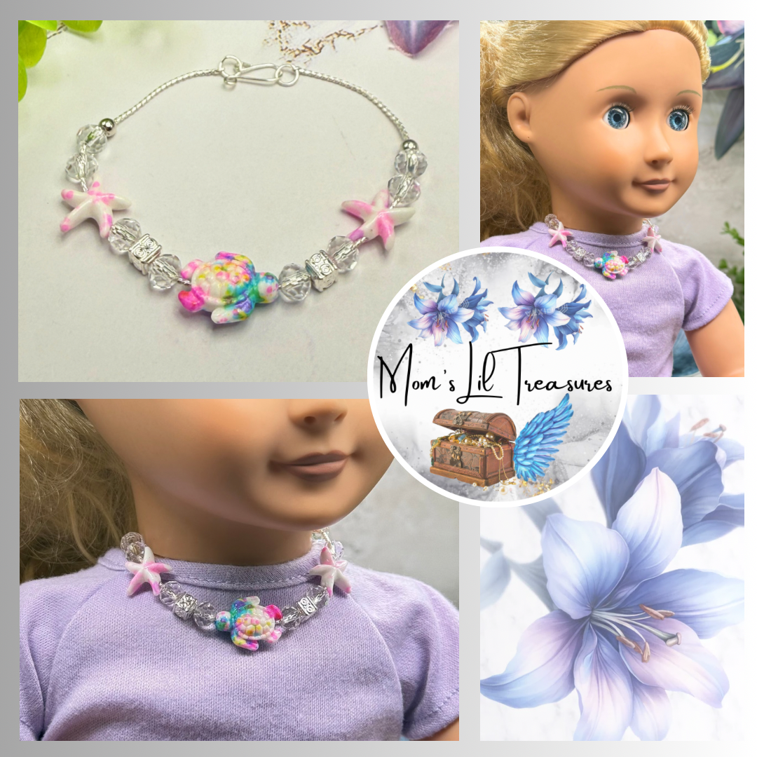 ✨ Handmade Doll Jewelry Designed to Fit popular 18 Inch Fashion Dolls: add a stylish touch to your favorite doll ✨

Multi Color Starfish Sea Turtle Beaded Doll Necklace