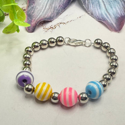 ✨Handmade Jewelry Designed to fit popular 17 to 20 cm (6 to 7 inch) Plush Labubu Monster Dolls: add a stylish touch to your favorite plushie! ✨

Multi Color Striped Bead Silver Ball Necklace