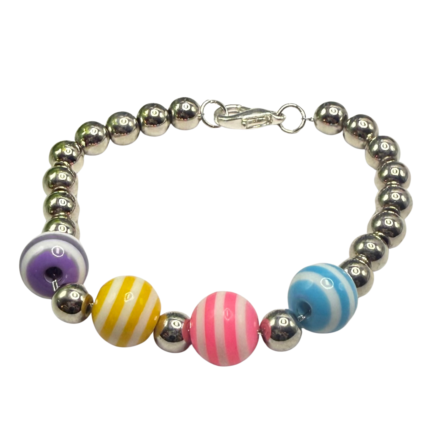 ✨Handmade Jewelry Designed to fit popular 17 to 20 cm (6 to 7 inch) Plush Labubu Monster Dolls: add a stylish touch to your favorite plushie! ✨

Multi Color Striped Bead Silver Ball Necklace