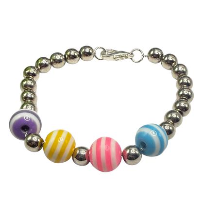 ✨Handmade Jewelry Designed to fit popular 17 to 20 cm (6 to 7 inch) Plush Labubu Monster Dolls: add a stylish touch to your favorite plushie! ✨

Multi Color Striped Bead Silver Ball Necklace