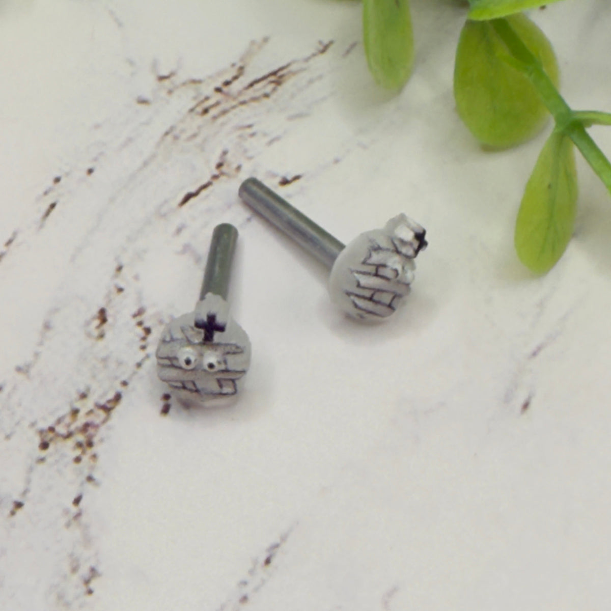 Handmade Post Doll Earrings (Only fit 2mm drilled pierced ears) Designed to Fit popular 18 Inch Fashion Dolls: add some “Spooky Halloween 🎃” style to your favorite doll! Cute Halloween mummy post stud doll earrings • 2mm silver post.