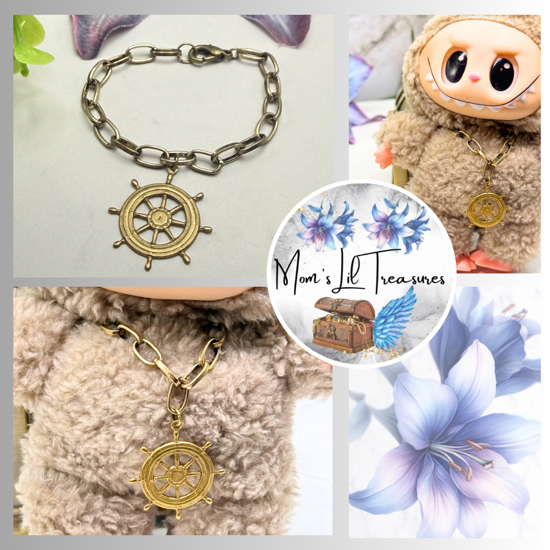 ✨Handmade Jewelry Designed to fit popular 17 to 20 cm (6 to 7 inch) Plushie Labubu Monster Dolls: add a stylish touch to your favorite plushie! ✨

Nautical Ship Wheel Pendant Bronze Necklace