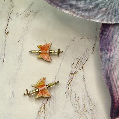 Handmade Doll Accessories Designed to Fit popular 14-18 inch Fashion Dolls: add a stylish touch to your favorite doll! Set of 2 charming Orange Coral Beige Acrylic Beaded Butterfly Doll Hair Barrettes
