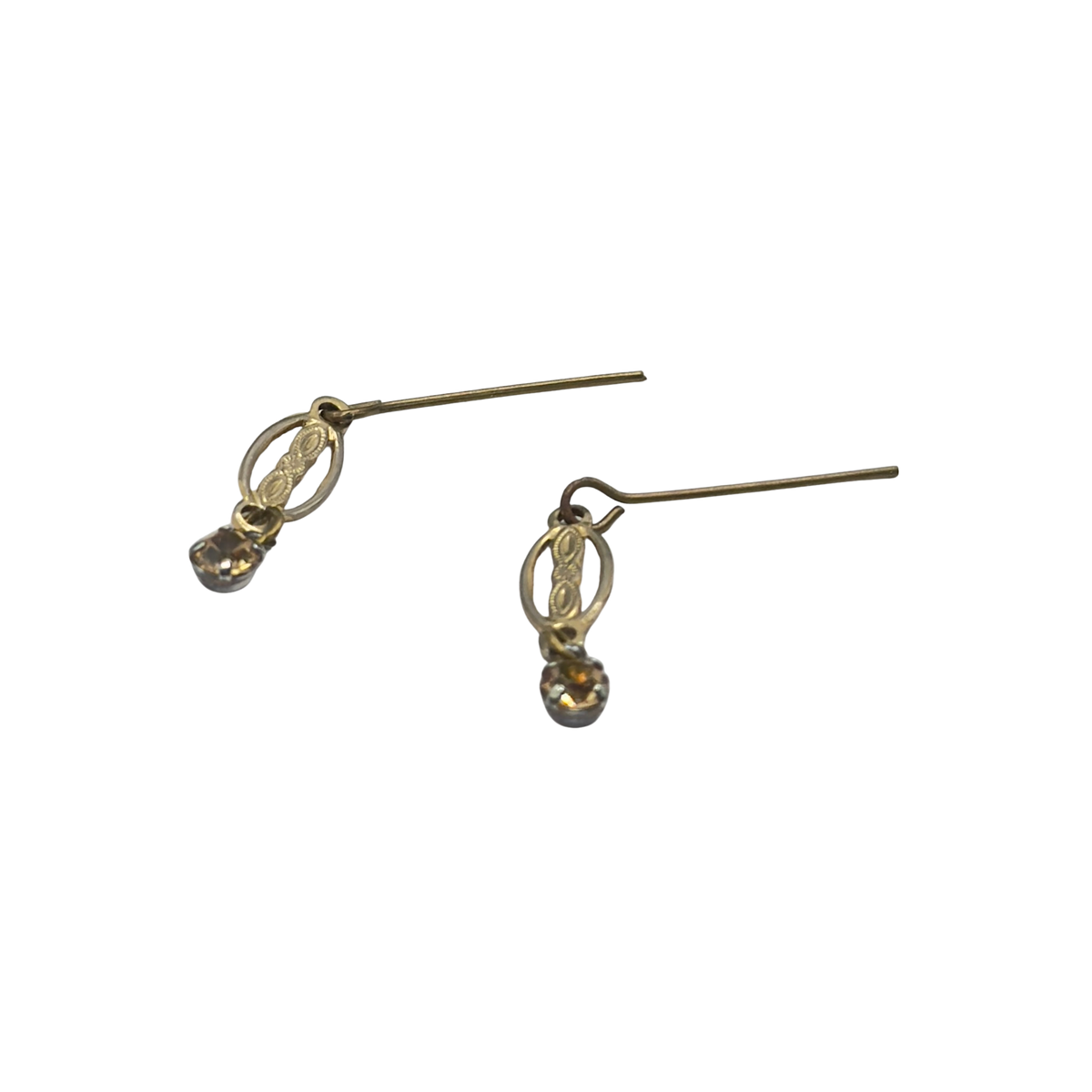 Oval Filigree Brass Tone & Rhinestone Doll Earrings • 16 Inch Fashion Doll Jewelry