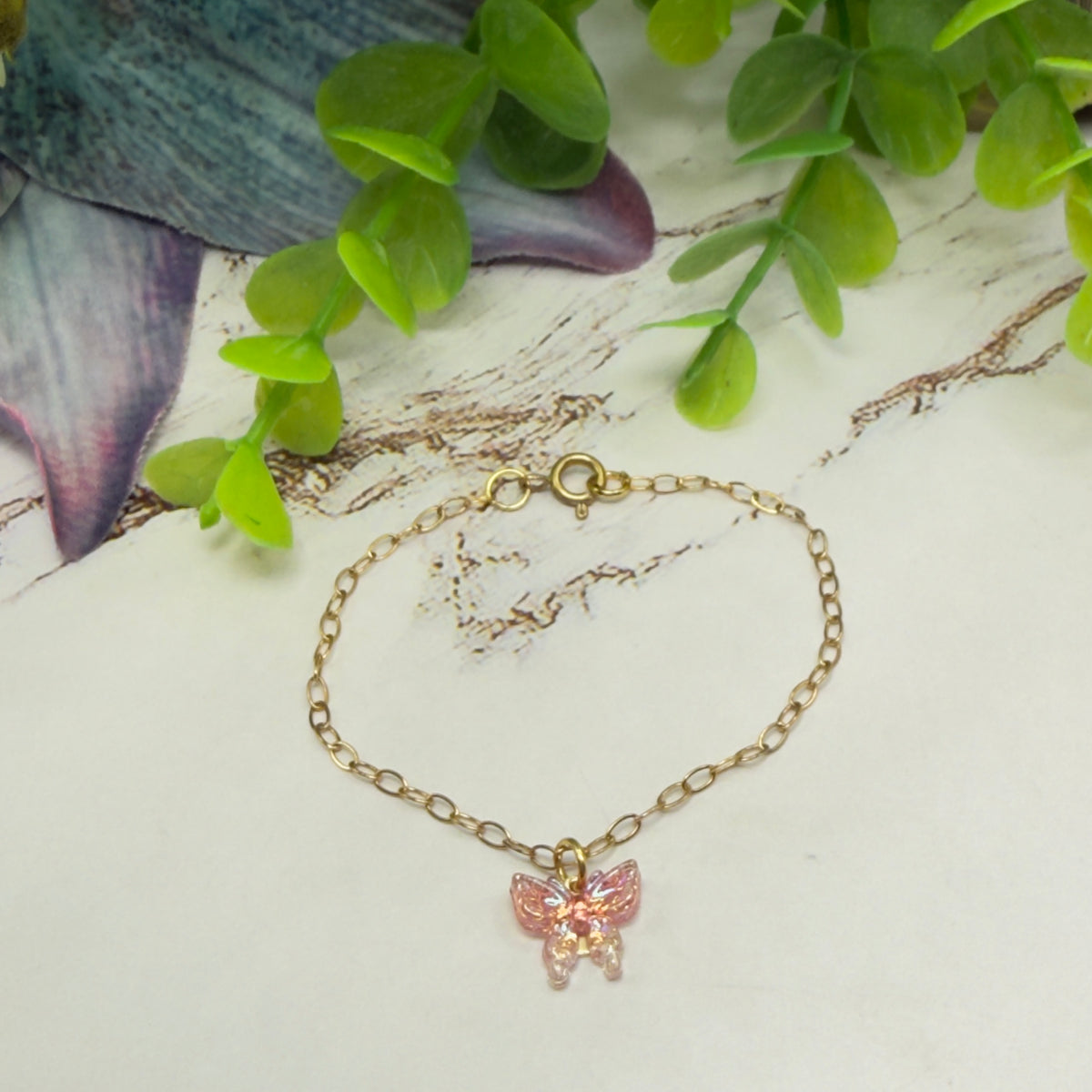Pink Acrylic Butterfly Charm Gold Chain Doll Necklace • 18 Inch Fashion Doll Jewelry