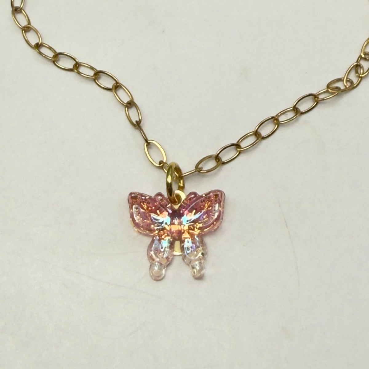 Pink Acrylic Butterfly Charm Gold Chain Doll Necklace • 18 Inch Fashion Doll Jewelry