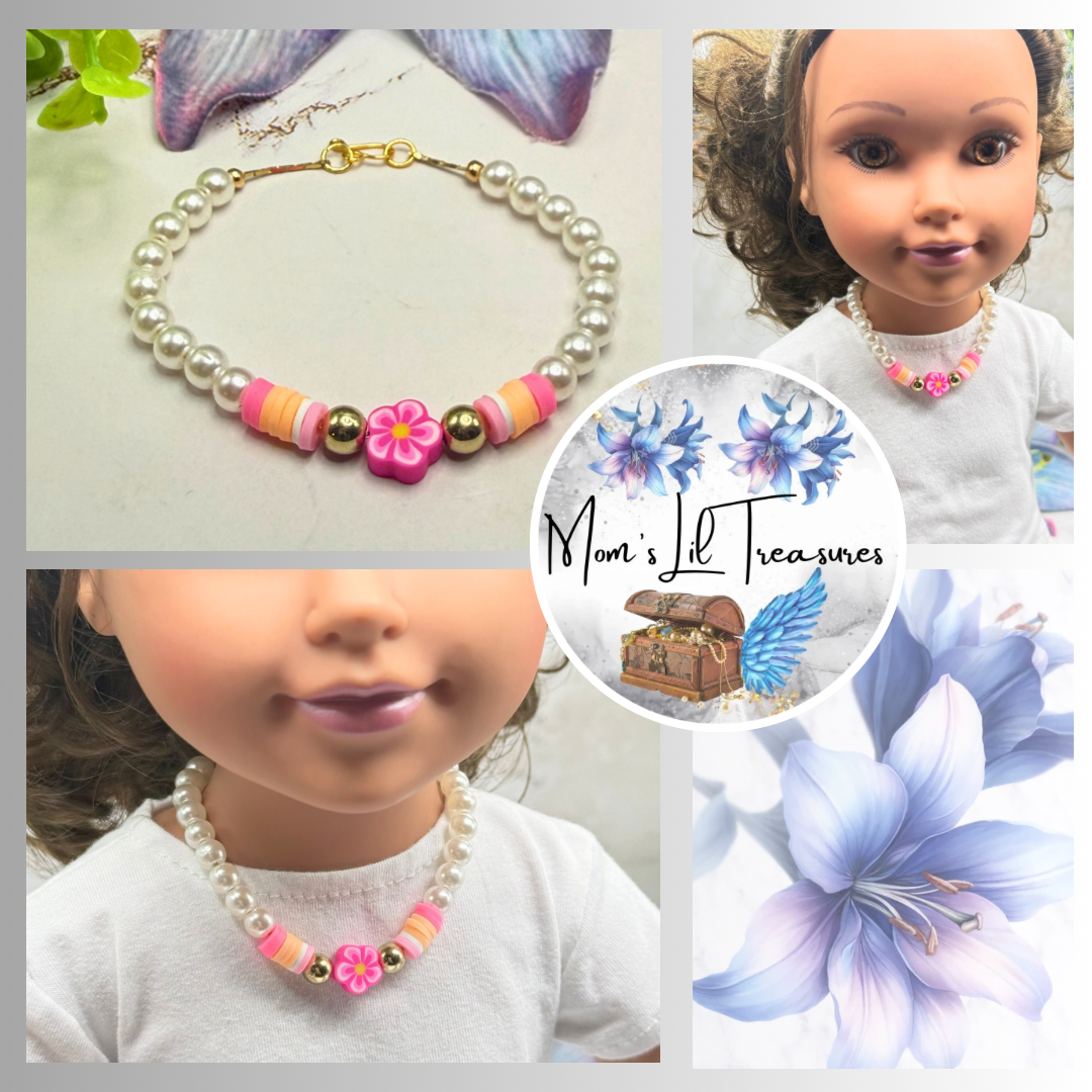 ✨Handmade Doll Jewelry Designed to Fit popular 18 Inch Fashion Dolls: add a little “Summer Fun ☀️ Beachy Style 🏝️” to your favorite doll!✨

Pink Flower Pearl Beaded Beach Hawaiian Style Doll Necklace