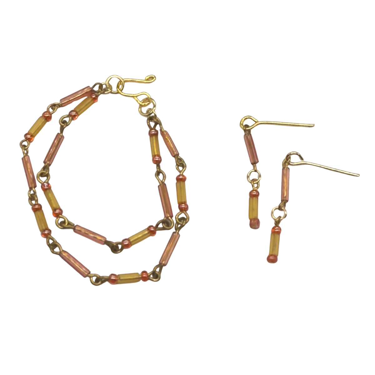 ✨Handmade Doll Jewelry Designed to Fit popular 16 Inch Fashion Dolls: add a stylish touch to your favorite doll!✨

Pink Orange Glass Tubular Beaded Doll Necklace Earrings Set. Necklace measures 3.75” inches long.