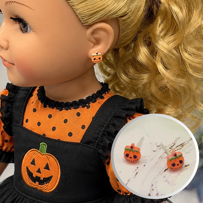 Handmade Doll Jewelry Designed to Fit popular 18 Inch Fashion Dolls: add some “Spooky Halloween 🎃” style to your favorite doll! Pumpkin Halloween Silicone Plastic Post Doll Earrings