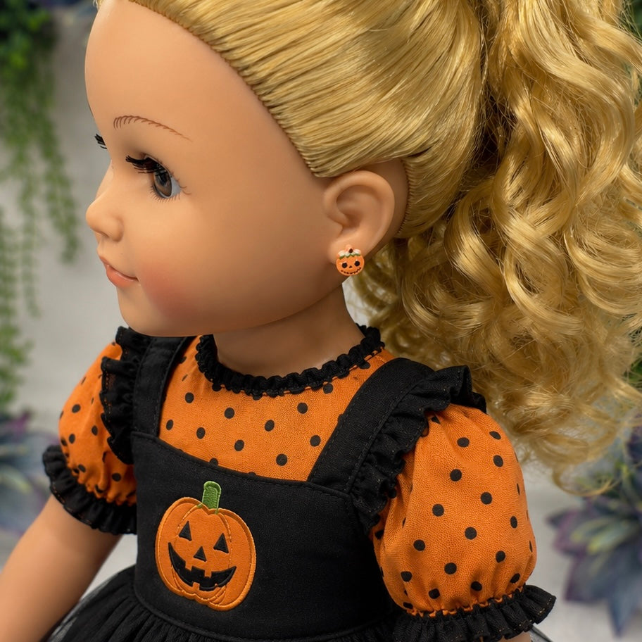 Handmade Doll Jewelry Designed to Fit popular 18 Inch Fashion Dolls: add some “Spooky Halloween 🎃” style to your favorite doll! Pumpkin Halloween Silicone Plastic Post Doll Earrings