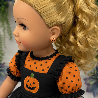 Handmade Doll Jewelry Designed to Fit popular 18 Inch Fashion Dolls: add some “Spooky Halloween 🎃” style to your favorite doll! Pumpkin Halloween Silicone Plastic Post Doll Earrings