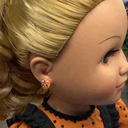 Handmade Doll Jewelry Designed to Fit popular 18 Inch Fashion Dolls: add some “Spooky Halloween 🎃” style to your favorite doll! Pumpkin Halloween Silicone Plastic Post Doll Earrings