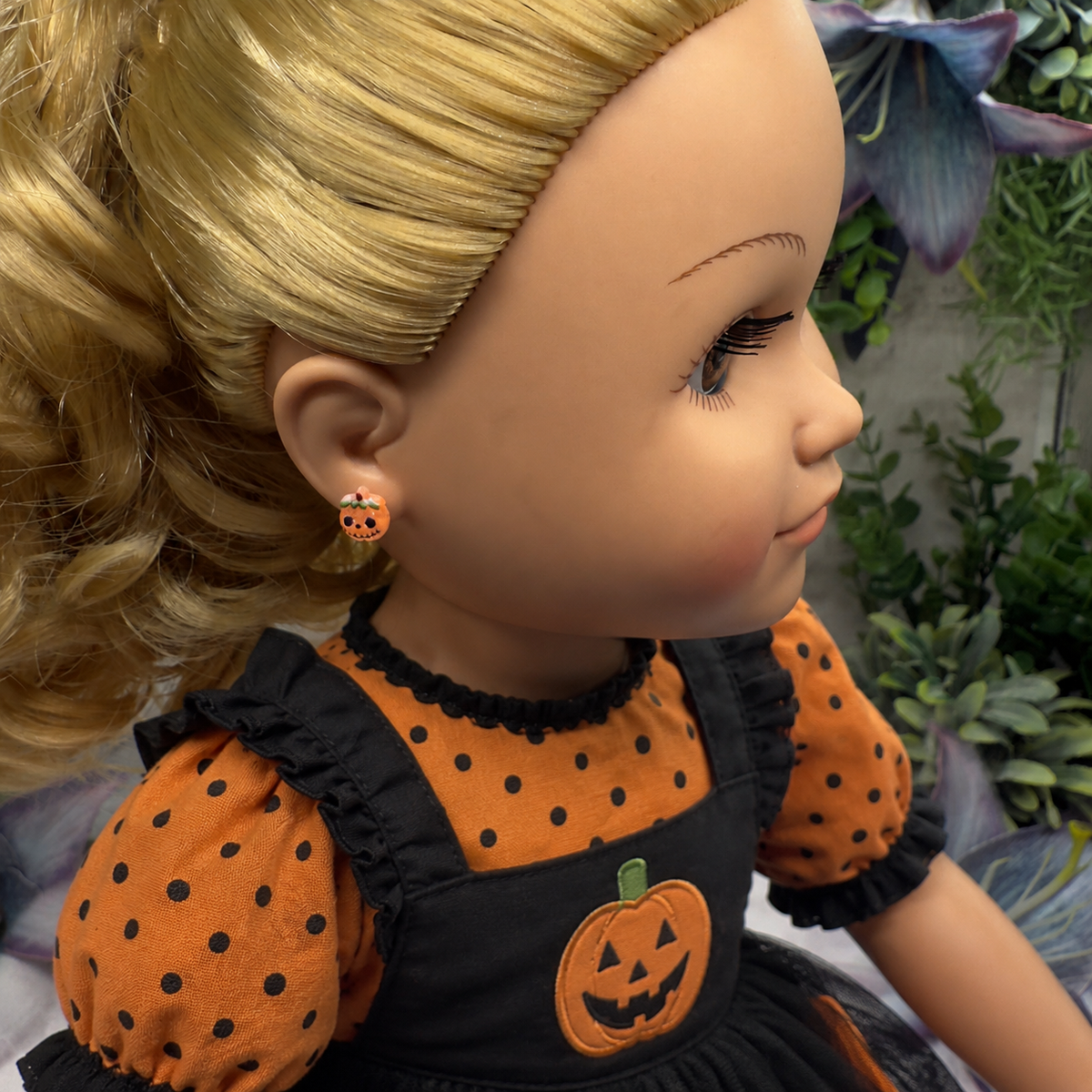 Handmade Doll Jewelry Designed to Fit popular 18 Inch Fashion Dolls: add some “Spooky Halloween 🎃” style to your favorite doll! Pumpkin Halloween Silicone Plastic Post Doll Earrings