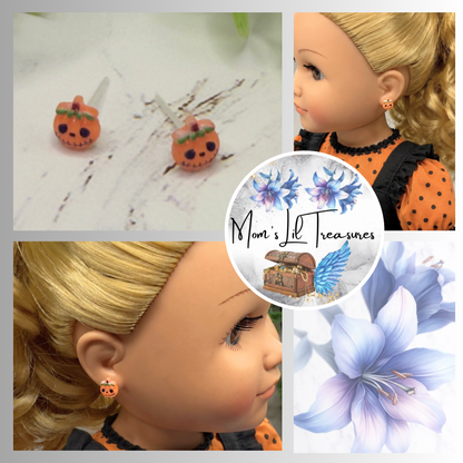Handmade Doll Jewelry Designed to Fit popular 18 Inch Fashion Dolls: add some “Spooky Halloween 🎃” style to your favorite doll! Pumpkin Halloween Silicone Plastic Post Doll Earrings