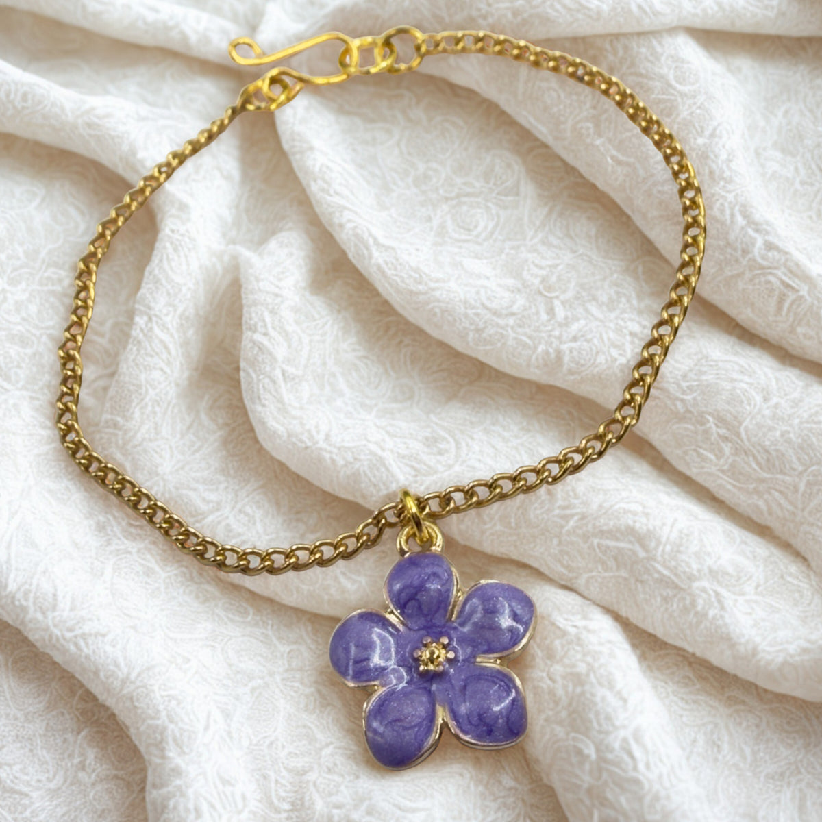 Purple Flower Charm Gold Chain Doll Necklace • 18 Inch Fashion Doll Jewelry