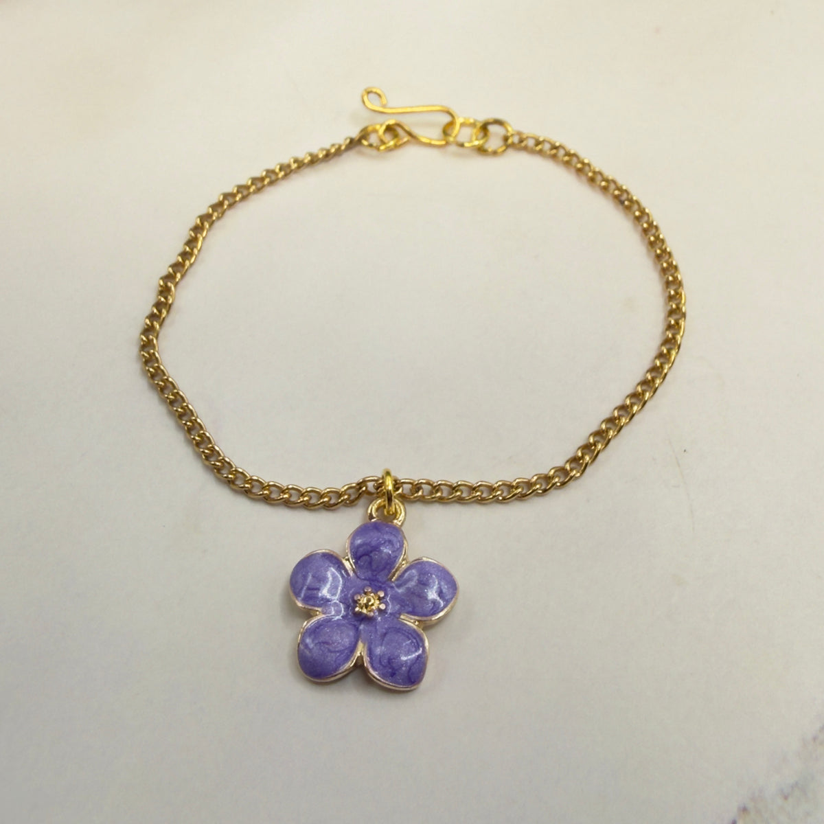 Purple Flower Charm Gold Chain Doll Necklace • 18 Inch Fashion Doll Jewelry