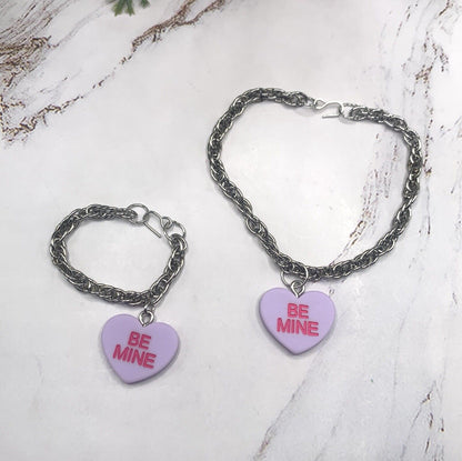 ✨Handmade Doll Jewelry Designed to Fit popular 18 Inch Fashion Dolls: add a stylish touch to your favorite doll!✨

Purple Acrylic Heart “Be Mine” Charm on Silver tone chain Necklace Bracelet Set. The necklace measures 6-3/4” long and bracelet is 3-3/8” long.
