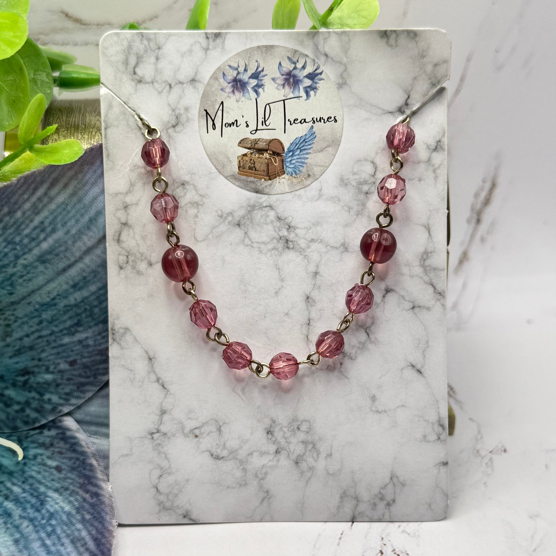 Purple Translucent Acrylic Faceted Crystal Beaded Necklace