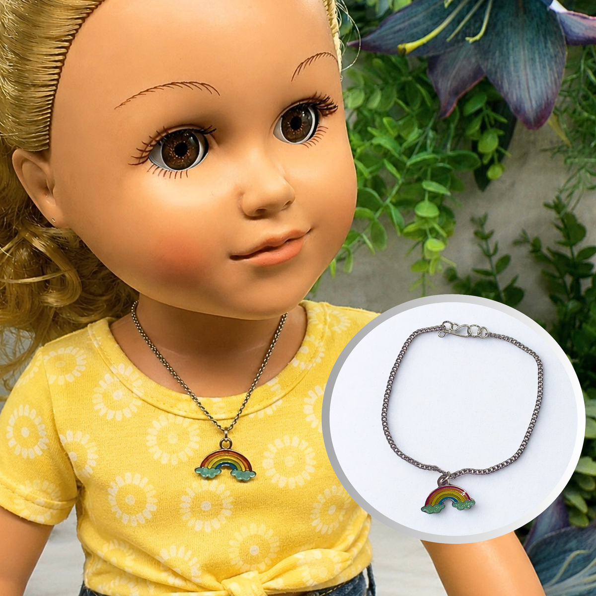 Rainbow Charm Doll Necklace • Necklace chain measures 6.75 inches long • Necklace shown on 18" My Life As doll