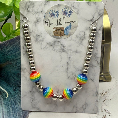 ✨Handmade Jewelry Designed to fit popular 17 to 20 cm (6 to 7 inch) Plushie Labubu Monster Dolls: add a stylish touch to your favorite plushie! ✨

Rainbow Striped Ball and Silver Beaded Necklace