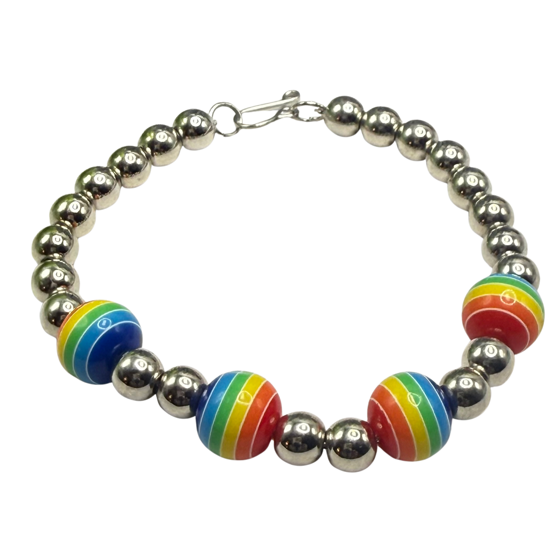 ✨Handmade Jewelry Designed to fit popular 17 to 20 cm (6 to 7 inch) Plushie Labubu Monster Dolls: add a stylish touch to your favorite plushie! ✨

Rainbow Striped Ball and Silver Beaded Necklace
