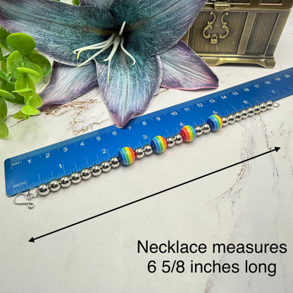 ✨Handmade Jewelry Designed to fit popular 17 to 20 cm (6 to 7 inch) Plushie Labubu Monster Dolls: add a stylish touch to your favorite plushie! ✨

Rainbow Striped Ball and Silver Beaded Necklace