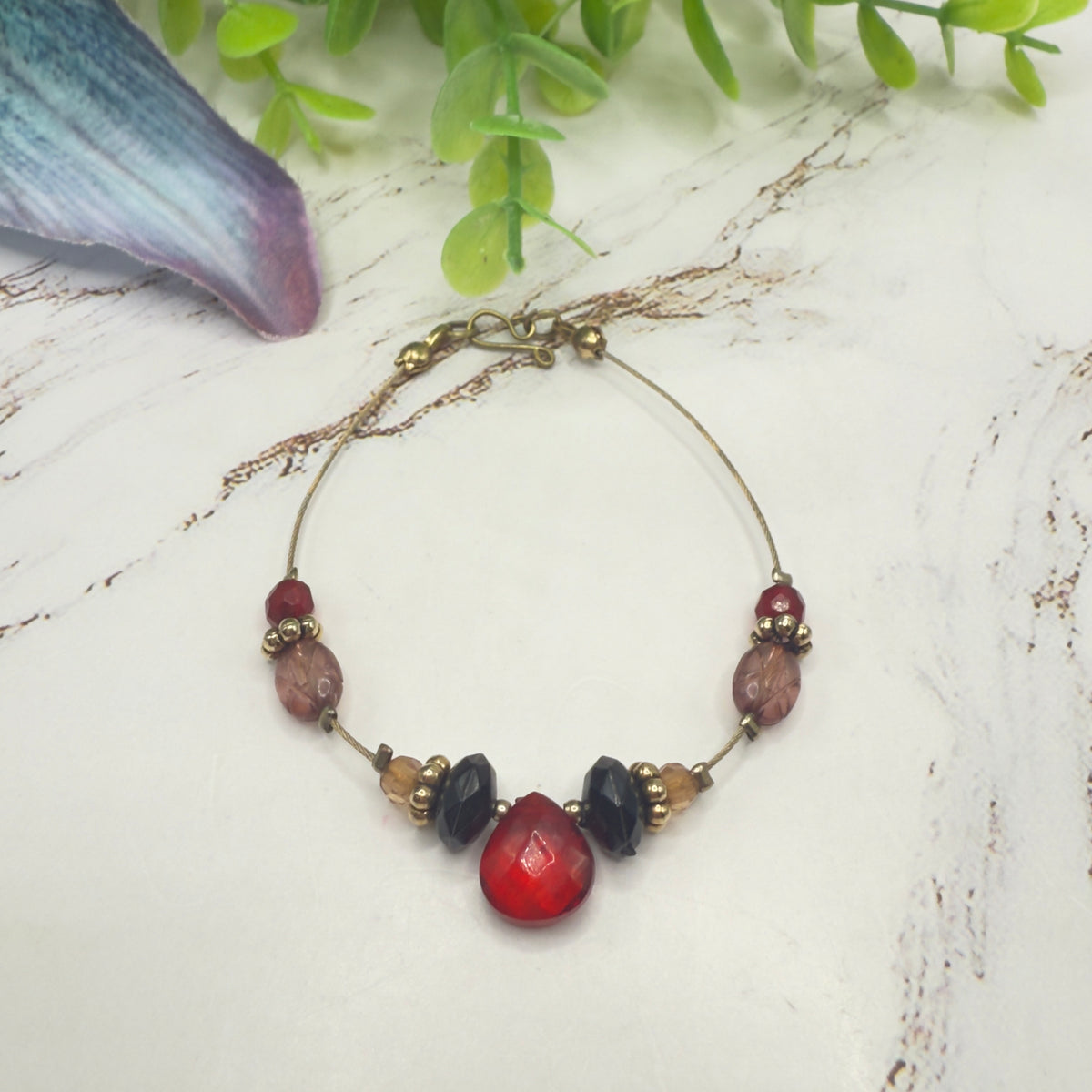 Red Black Multi Color Beaded Wire Strung Doll Necklace • 18 Inch Fashion Doll Jewelry